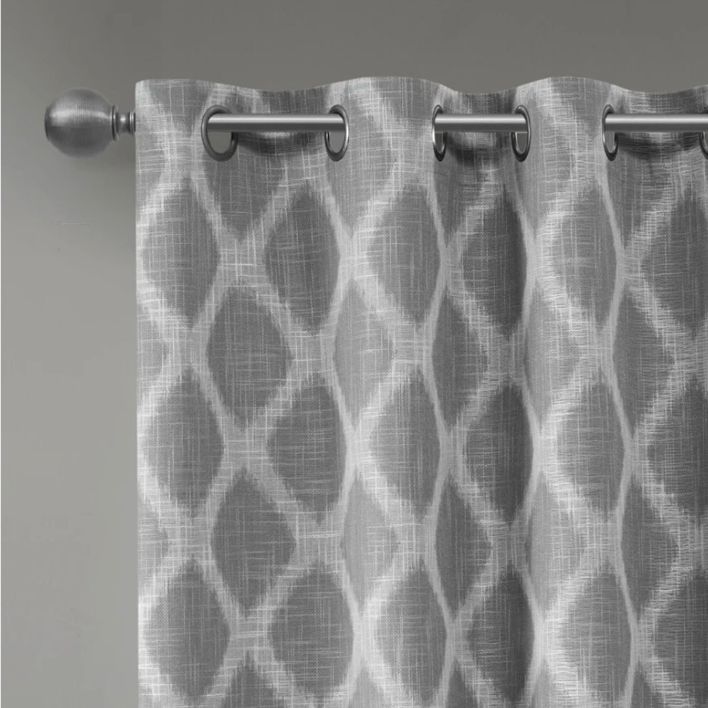 SunSmart Kagen Printed Ikat Blackout Curtain Panel Pair 50"W X 84"L - Grey - Picture 2 of 9